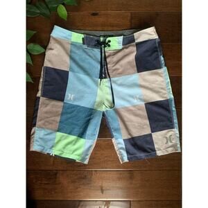 Hurley blue, green, beige geometric board swim shorts - size 30